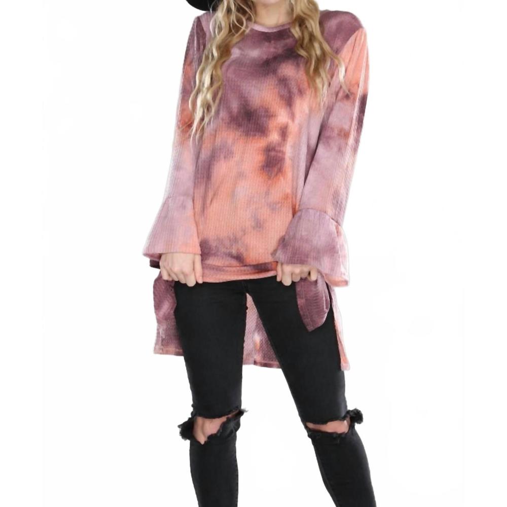 NEW COLLECTIVE RACK tie dye textured top in grape peach
